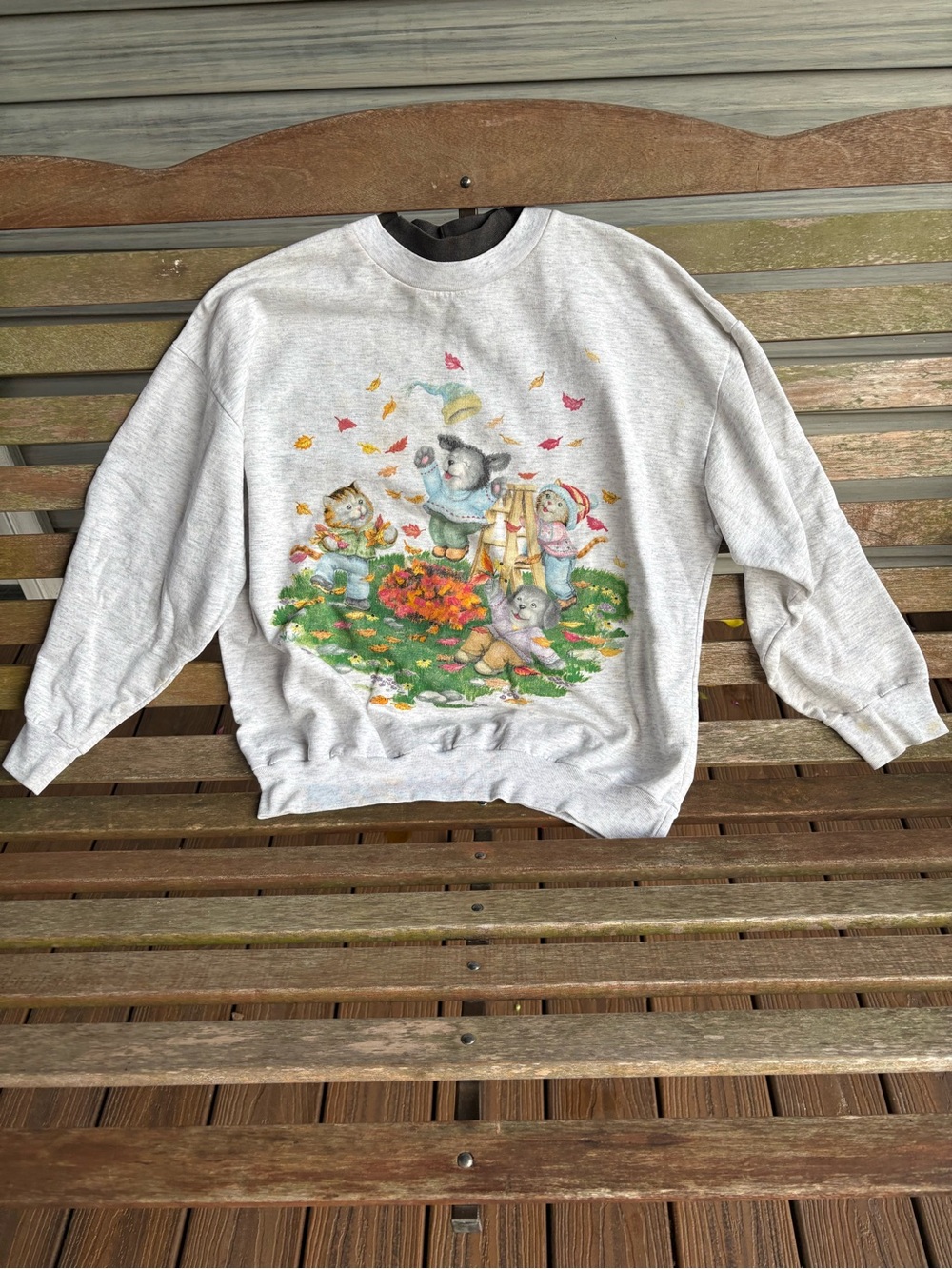 Vintage Basic Editions Dog Cat Fall Gray Sweatshirt Size Large